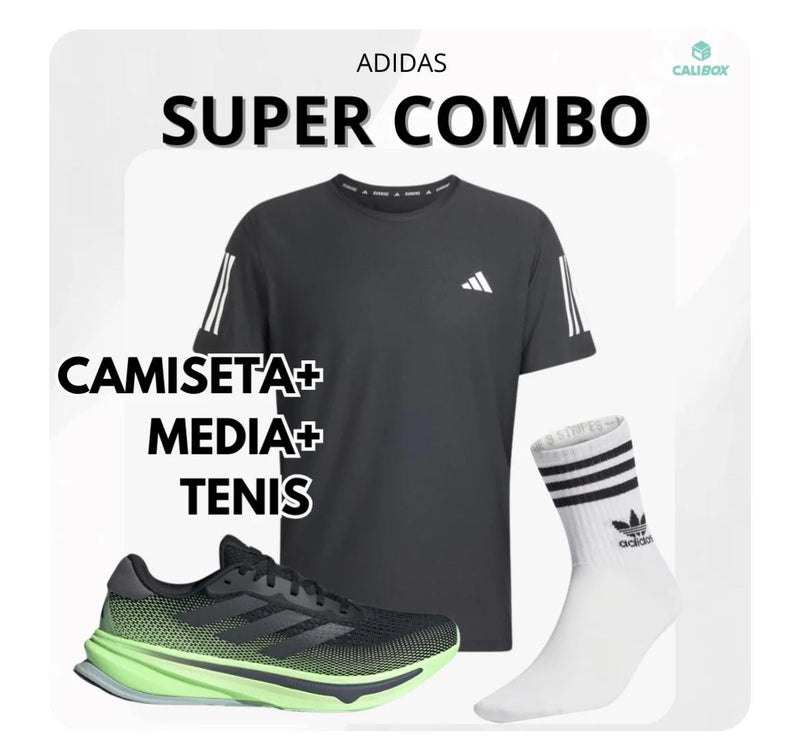 TRIO ADIDAS SUPERNOVA VERDE + CAMISETA + MEDIA + CAJA