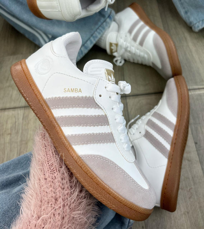 SAMBA BLANCO RALLA GRIS SUELA BAJA