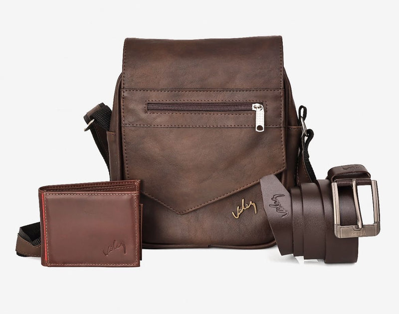 Trio Bolso 25 cm Dacota + Correa Cuero + Billetera Cuero Replica Velez