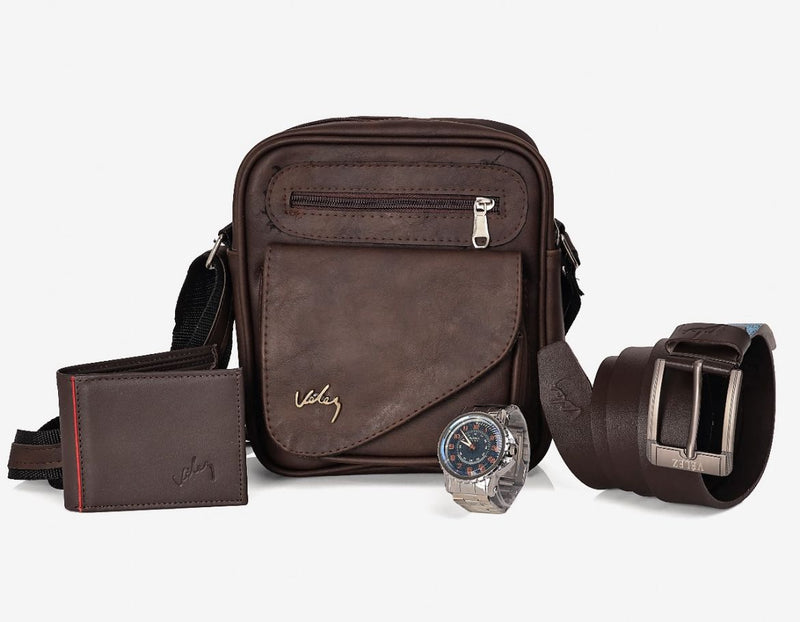 Trio Bolso 23 cm Dacota + RELOJ + Correa Cuero + Billetera Cuero Replica Velez